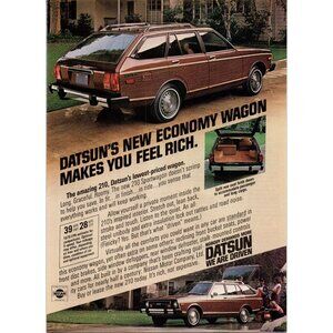1979 Datsun 210 Sportswagon Wagon Vintage Print Ad Suburban House 70s Wall Art